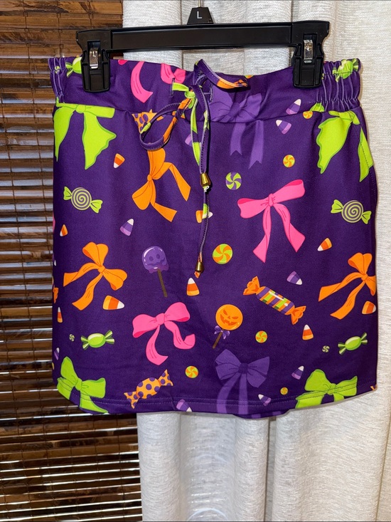 Jess Lea Dresses & Skirts - Bow & Candy Print Purple Drawstring Mini Skirt